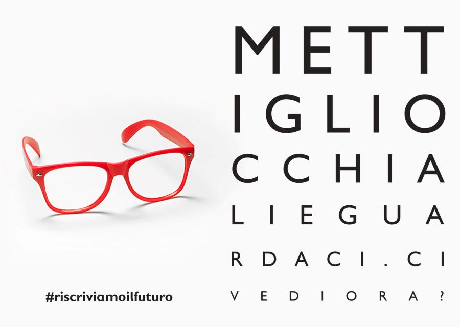 grafica con occhiali rossi e scritta 