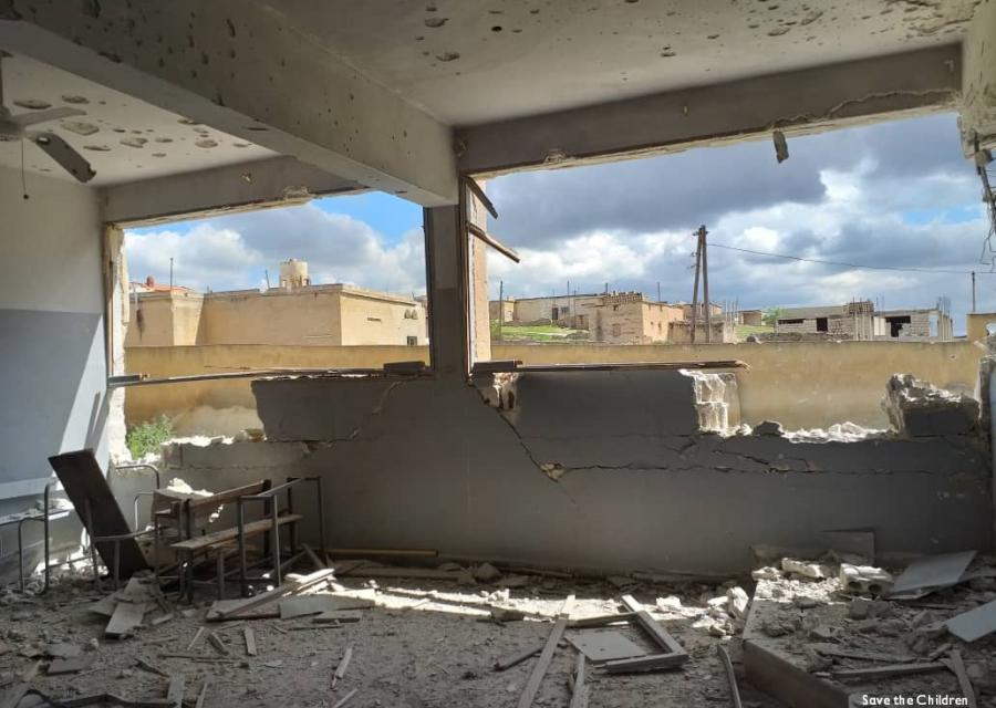 scuola bombardata e ridotta in macerie, Siria, Idlib