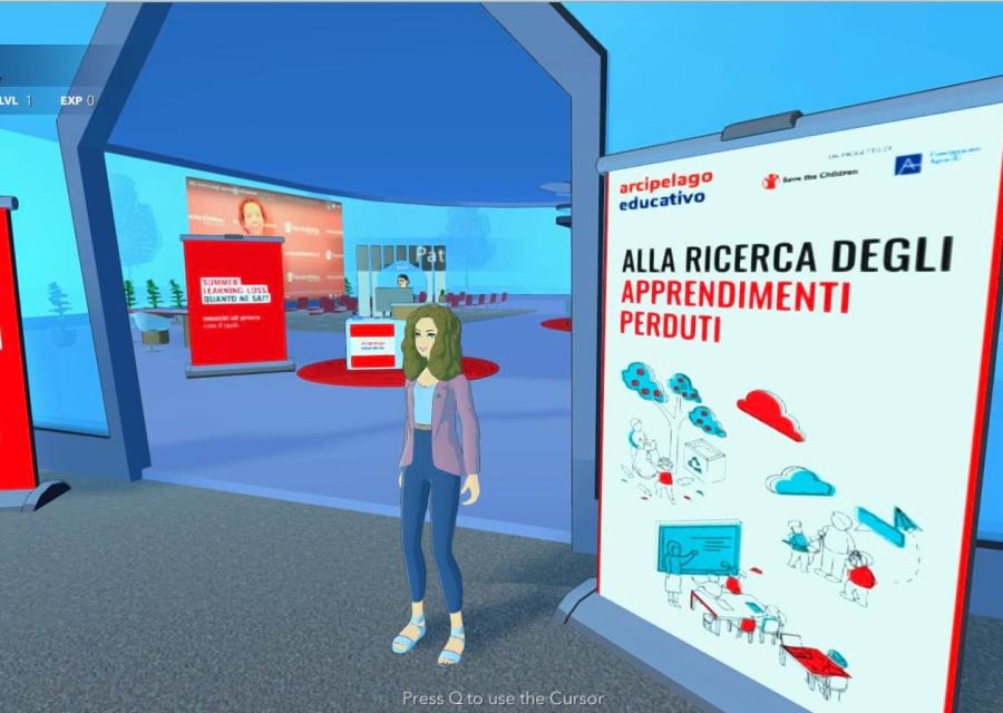 Uno screenshot dell esperienza "Alla ricerca degli Apprendimenti perduti" nel Metaverso