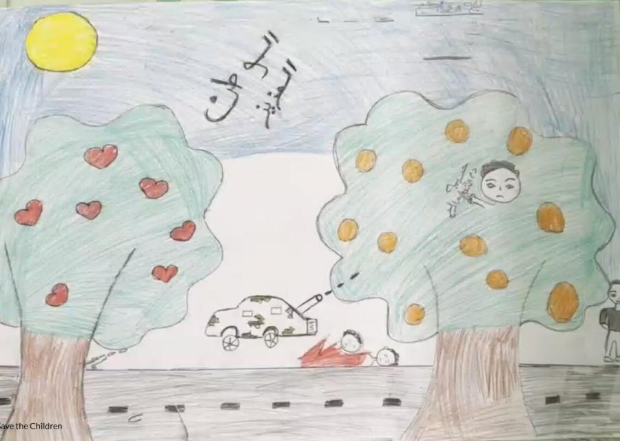 disegno di un bambino del sudan in cui mostra i segni delle violenza e il suo turbamento 