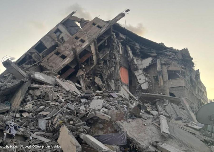 Distruzioni e macerie dopo gli attacchi aerei a Gaza, maggio 2021. Foto per gentile concessione dell'Ufficio delle Nazioni Unite per il Coordinamento degli Affari Umanitari (OCHA)