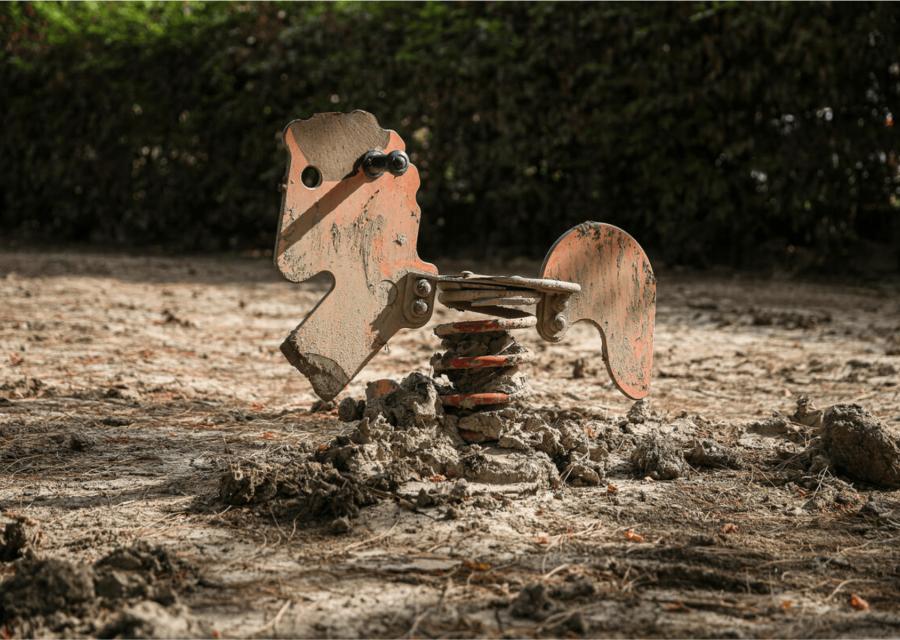 cavallino di legno sommerso dal fango per alluvione